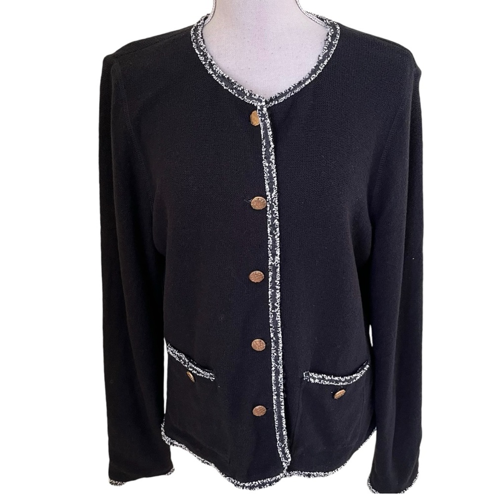 Spanner Black Sweater Knit Lined Button Front Blazer 14